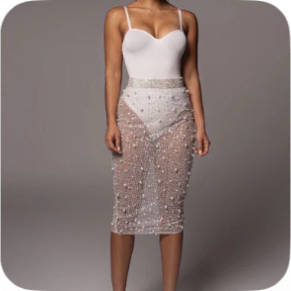 Jluxlabel label White and Silver Beaded Skirt